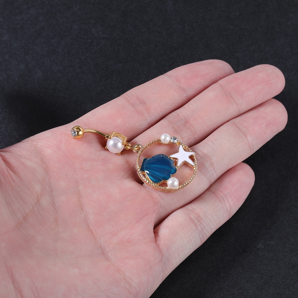 จิวเจาะสะดือ จิวสะดือ รูปปลาดาว เปลือกหอย ไข่มุก เครื่องประดับเซ็กซี่ 1 ชิ้น - รูปที่ 3