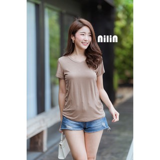 ์N11เสื้อคอวี แขนสั้น ผ้าบาง Basic Style  อก 32-38” ป้าย Nilin