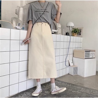 onni long cream skirt jeans.