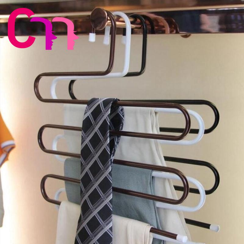Yous Auto 3PCS Trouser Hangers Non Slip S-Type Clothes Pants Hangers Space Saving Stainless Steel Multi-Bar Trousers Rack Closet Organiser for Scarfs Jeans Clothes Trousers Towels