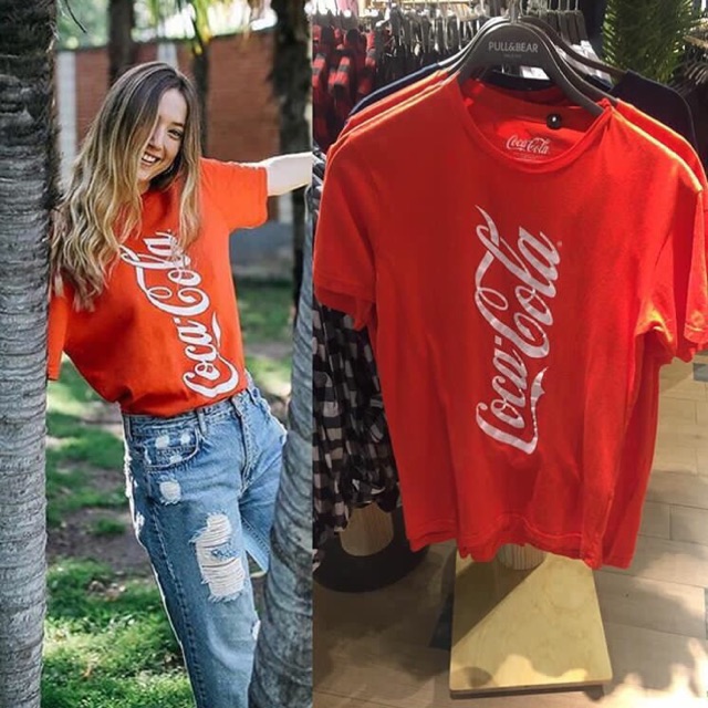 เสื้อยืดทรง Oversize ลาย Coca Cola แนวตั้ง ลายเดียวกับ Pull&Bear เลยจร้าา ชนช้อป !!