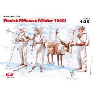 โมเดลฟิกเกอร์ทหาร ICM Model ขนาด 1/35 ICM-35566 Finnish Riflemen (Winter 1940) (4 figures - 3 rifleman, 1 reindeer)