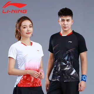 Li Ning's ใหม่ ชุดเสื้อกีฬาแบดมินตัน แขนสั้น แบบแห้งเร็ว สําหรับผู้ชาย และผู้หญิง