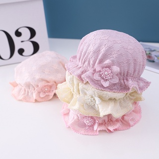 Lace Flower Baby Hat Pearl Soft Baby Girls Hat Newborn  Infant Toddler Sun Caps Solid Color Girls Bucket Hat Bonnet