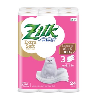 กระดาษชำระเอ็กซ์ตร้าซอฟท์หนา 3ชั้น (แพ็ค24ม้วน) ซิลค์ กระดาษทิชชู Extra Soft Tissue 3 Ply (Pack 24 Rolls) Silk