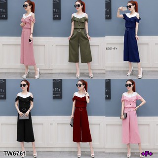 TwinsShopVip💗พร้อมส่ง TW6761 Set 2 ชิ้น เสื้อเว้าไหล่