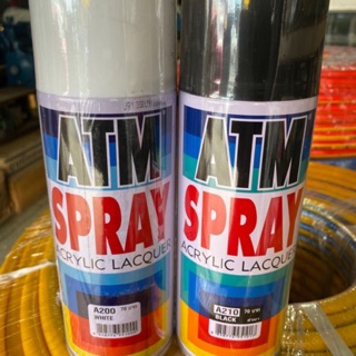 สีสเปรย์ ยี่ห้อ ATM spray สีขาว กับ ดำ อย่างดี ติดแน่น