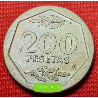 เหรียญต่างประเทศ สเปน ปี 1986 ชนิด 200 pesetas ขนาด 22 มม. เหรียญหนา 7 เหลี่ยมใน