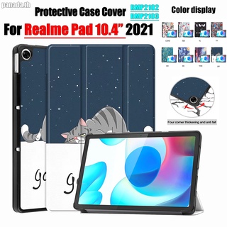 For Realme Pad 10.4" 2021 RMP2102 RMP2103 RealmePad 10.4 inch Tablet Protection Case Fashion Tri-fold Painted Flip Leather Cover Fold Stand