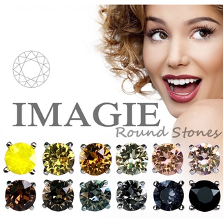 IMAGIE ต่างหูคริสตัล กลม 3-4-6-7mm โทนเหลือง-น้ำตาล-ดำ