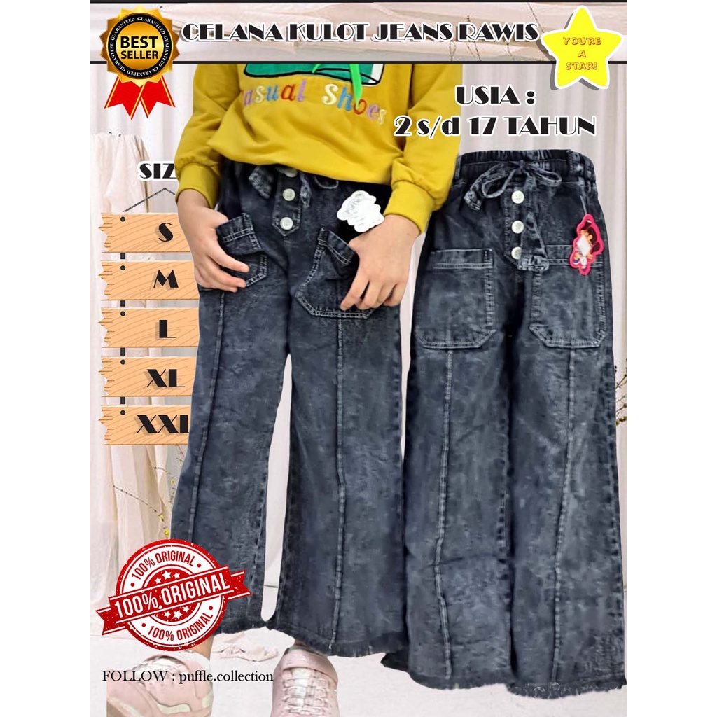 Hitam Premium BOYS AND GIRLS BLACK RAWIS JEANS CULOT TROUSERS AGE 2 ถึง 13 ปี AND UP 2004