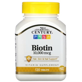 บำรุงผม ผิว เล็บ 21st Century, Biotin, 10,000 mcg, 120 Tablets