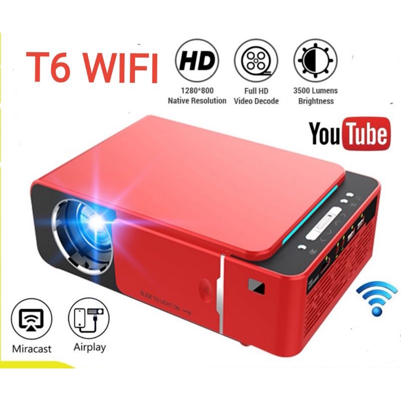 T6 wifi Android 10.0 มินิ​โปร​เจ​ค​เตอร์​ Mini projector FHD1080P 3500Lumens ไม่ต้องปิดไฟดูได้