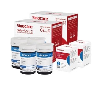 Sinocare Safe-Accu2 แถบทดสอบน้ำตาลในเลือด พร้อมเข็มเจาะ 100 ชิ้น