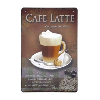 ป้ายสังกะสีวินเทจ Cafe Latte, ขนาด 20x30 ซม.