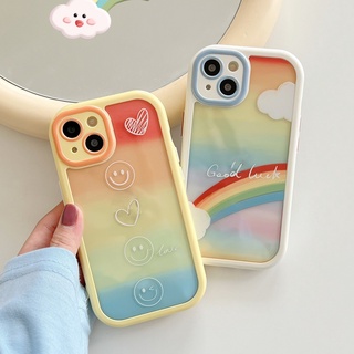 พร้อมส่ง เคสโทรศัพท์มือถืออะคริลิค TPU ลายหน้ายิ้ม สีรุ้ง สําหรับ IPhone X XS 11 12 13 14 Series