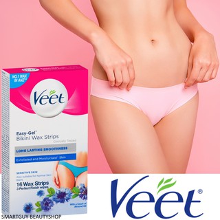 Veet Easy-Gel Bikini Wax Strips Sensitive Skin ผลิตภัณฑ์กำจัดขนสำหรับร่างกายสูตรอ่อนโยนพิเศษสินค้าลิขสิทธิ์แท้นำเข้า