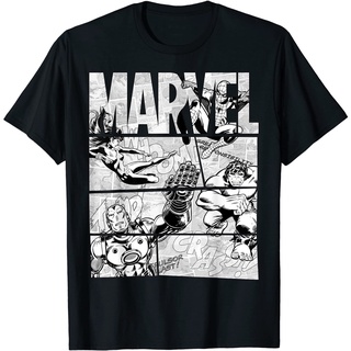 ROUNDคอลูกเรือNeckเสื้อยืด พิมพ์ลายกราฟิก Marvel Avengers สีดํา และสีขาว สไตล์เรโทร สําหรับผู้ใหญ่-4XL