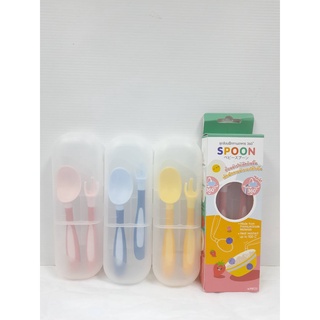 SPOON ชุดช้อนซิลิโคน สำหรับเด็กฝึกทานอาหารหมุนได้ 360 องศา ยี่ห้อ PAPA BABY