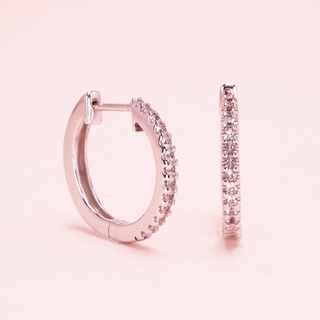 Grace Fine Jewelry ต่างหูห่วงทองแท้ 14K White Sapphire Huggies