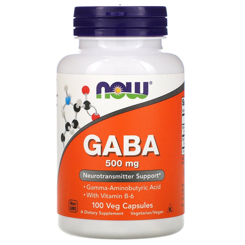Now Foods, GABA, 500 mg, 100 Veg Capsule    พร้อมส่ง  หมดอายุ 02/2029