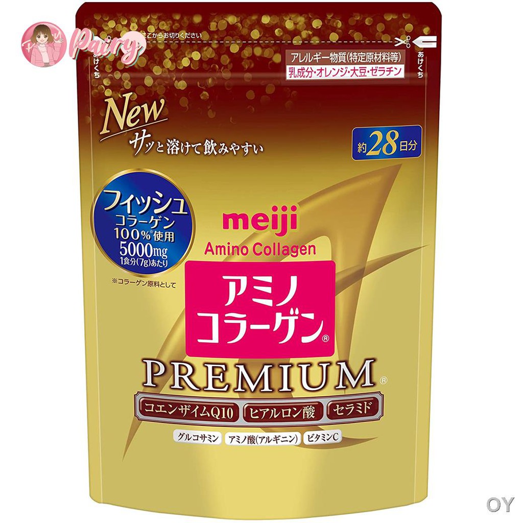 อาหารเสริมควบคุมน้ำหนัก❤(Refill สูตรพรีเมี่ยม-ซองทอง) Meiji Amino Collagen Premium 5,000 mg 28วัน (196 กรัม) เมจิ อะมิโน