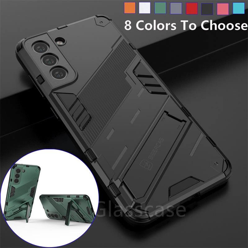 For Samsung Galaxy S21 FE 5G S21FE Plus Phone Case 3D Armor Shockproof Stand Holder Casing Protection Bracket Hard Back Cases Cove
