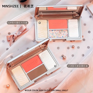 Minshzee ไฮไลท์เตอร์ 4 สี สําหรับแต่งหน้า ปัดแก้ม ไฮไลท์จมูก อายแชโดว์ บลัชออน เครื่องสําอาง -TQ04