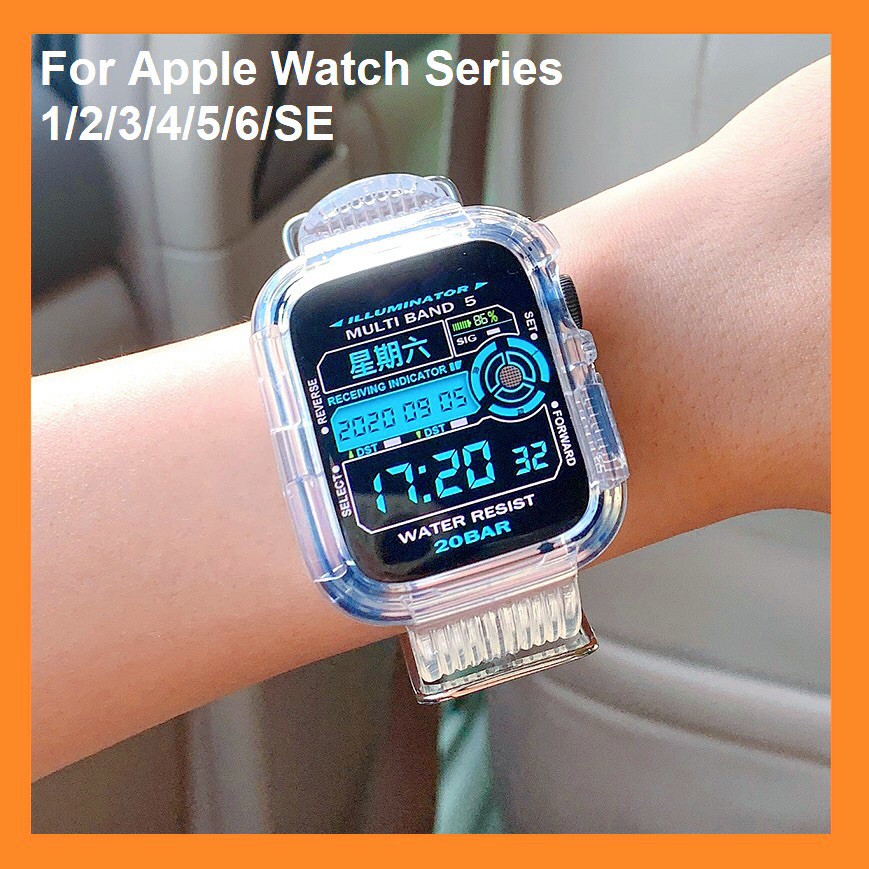 เคส apple watch + สายนาฬิกา soft Silicone Sports สาย applewatch 6 5 4 3 2 1 38mm 40mm 42mm 44mm Transparent Rubber Strap