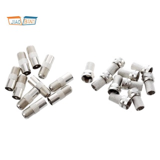 10x Twist-On RG6 RG-6 F TV Connector No Crimping &amp; 10Pcs Straight Metal F Type Female to TV PAL Male RF Connector Adapter