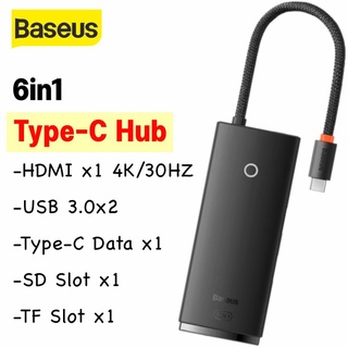 Baseus อะแดปเตอร์ Type-C Hub 6in1 Docking Station อุปกรณ์เสริมคอมพิวเตอร์ อะแดปเตอร์สำหรับแล็ปท็อป อะแดปเตอร์เสียง