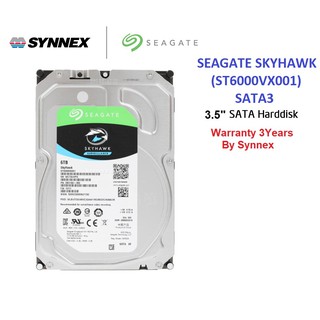 Seagate (ฮาร์ดดิสก์) HDD CCTV SEAGATE SKYHAWK 6TB (ST6000VX001) NAS Internal Hard Drive HDD 3.5 Inch 5400RPM CACHE 256MB