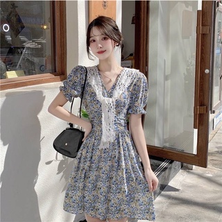 🛍Floral vibes🛍 -อก 34 / 36- เดรสสั้นลายดอกไม้ ผ้าชีฟอง ปกแยกชิ้นใส่ได้หลายแบบ เก๋กู้ด