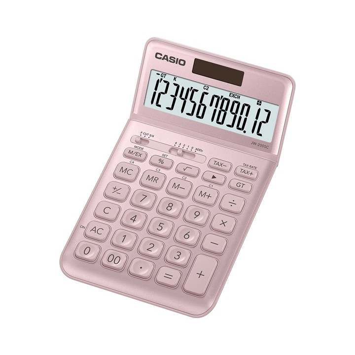 Casio Calculator เครื่องคิดเลข คาสิโอ รุ่น JW-200SC-PK แบบสีสัน ปรับหน้าจอได้ 12 หลัก สีชมพู