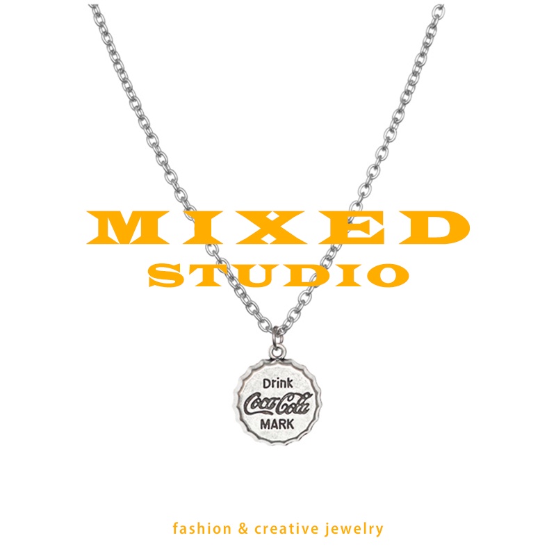 สร้อยคอคู่ผสม Coca-Cola Bottle Cap Necklace ins Influencer Street Wear Fashion Unique Disco Sweater Chain