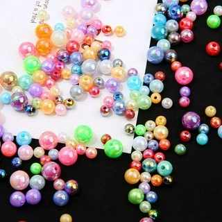 50-100 ชิ้นรอบ AB สีลูกปัดพลาสติกลูกปัดมุกหลวม Spacer ลูกปัดสําหรับ DIY ทําเครื่องประดับ