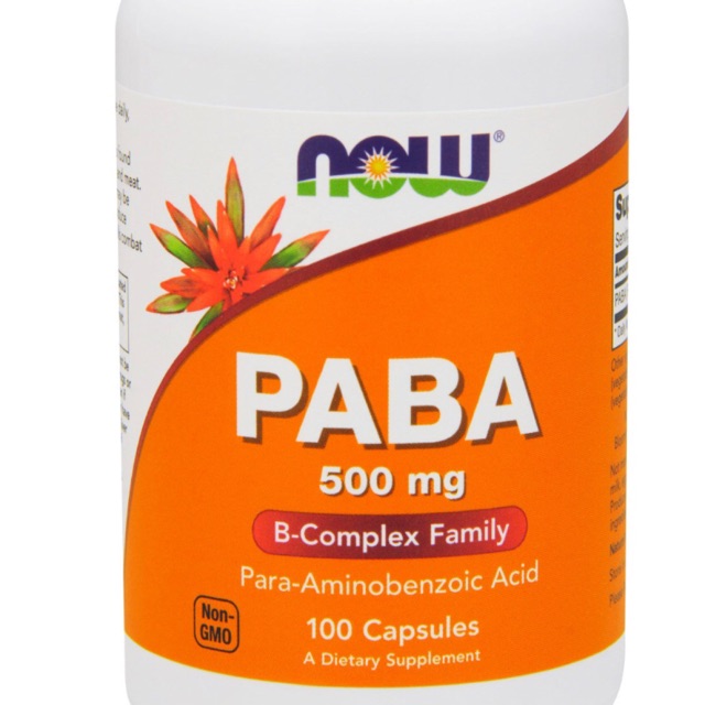 พร้อมส่งยี่ห้อ Now วิตามินพาบา, PABA (Para-Aminobenzoic Acid) 500 มิลลิกรัม 100capsule