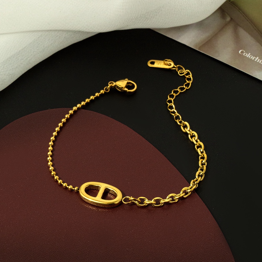 สไตล์ใหม่ สร้อยข้อมือสเตนเลส ทอง 18K ไทเทเนียม รูปจมูกหมู เครื่องประดับ สําหรับเด็กผู้หญิง ของขวัญวันเกิด