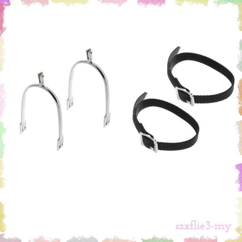 [ คู่ Mens Horse Riding Western + Harness Spur Straps หัวเข็มขัดม้า