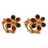 TANITTgems ต่างหูทองสุโขทัยทรงดอกไม้ลงยา TNER001