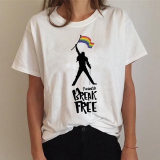 [100% Cotton] เสื้อยืด พิมพ์ลาย Lgbt Gay Pride Lesbian สีรุ้ง สไตล์ฮาราจูกุ แฟชั่นฤดูร้อน สําหรับผู้หญิง