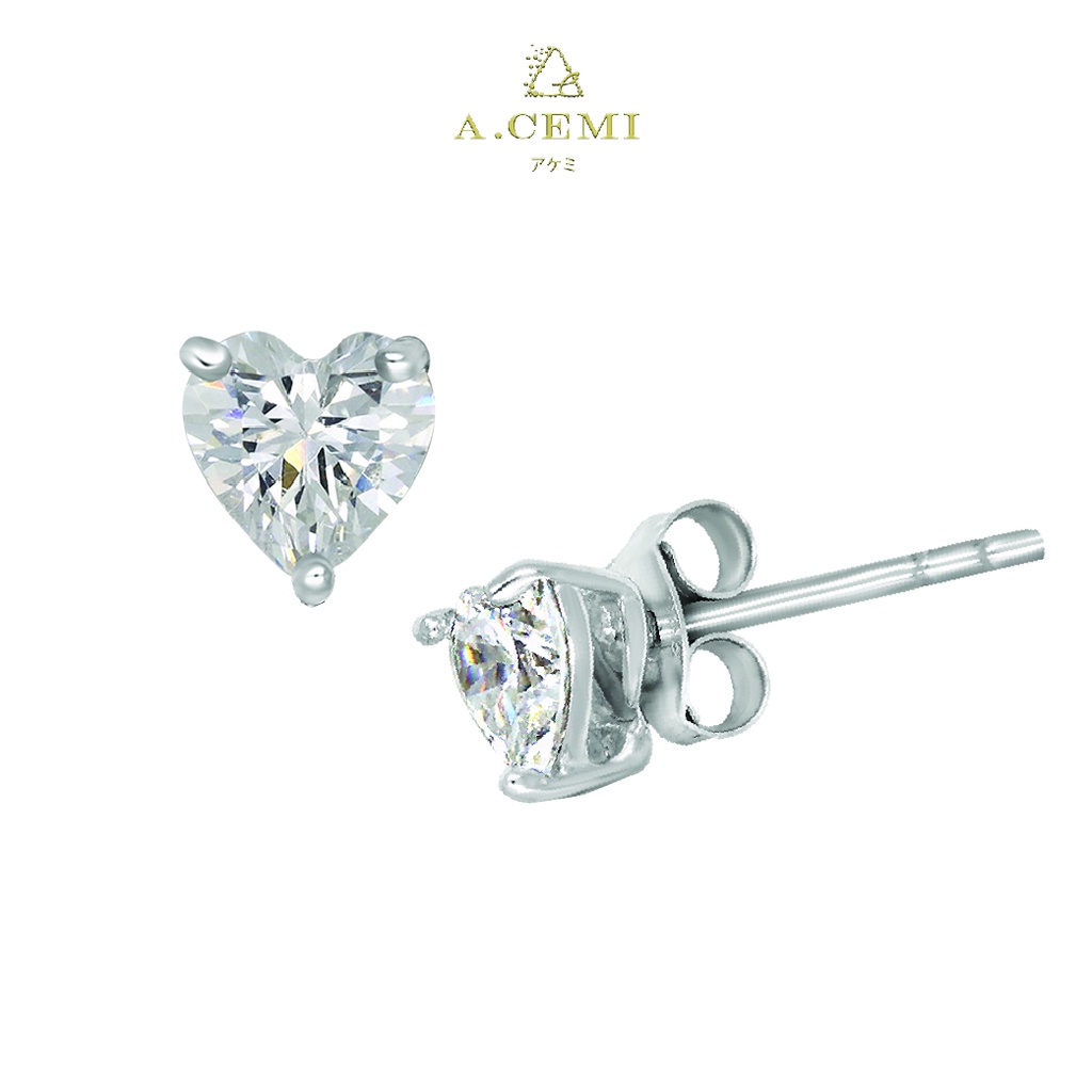 A.CEMI Sparkling Heart Stud Earring ต่างหูเงินแท้ ต่างหูสำหรับผิวแพ้ง่าย มีกล่องของขวัญ ของขวัญแฟน
