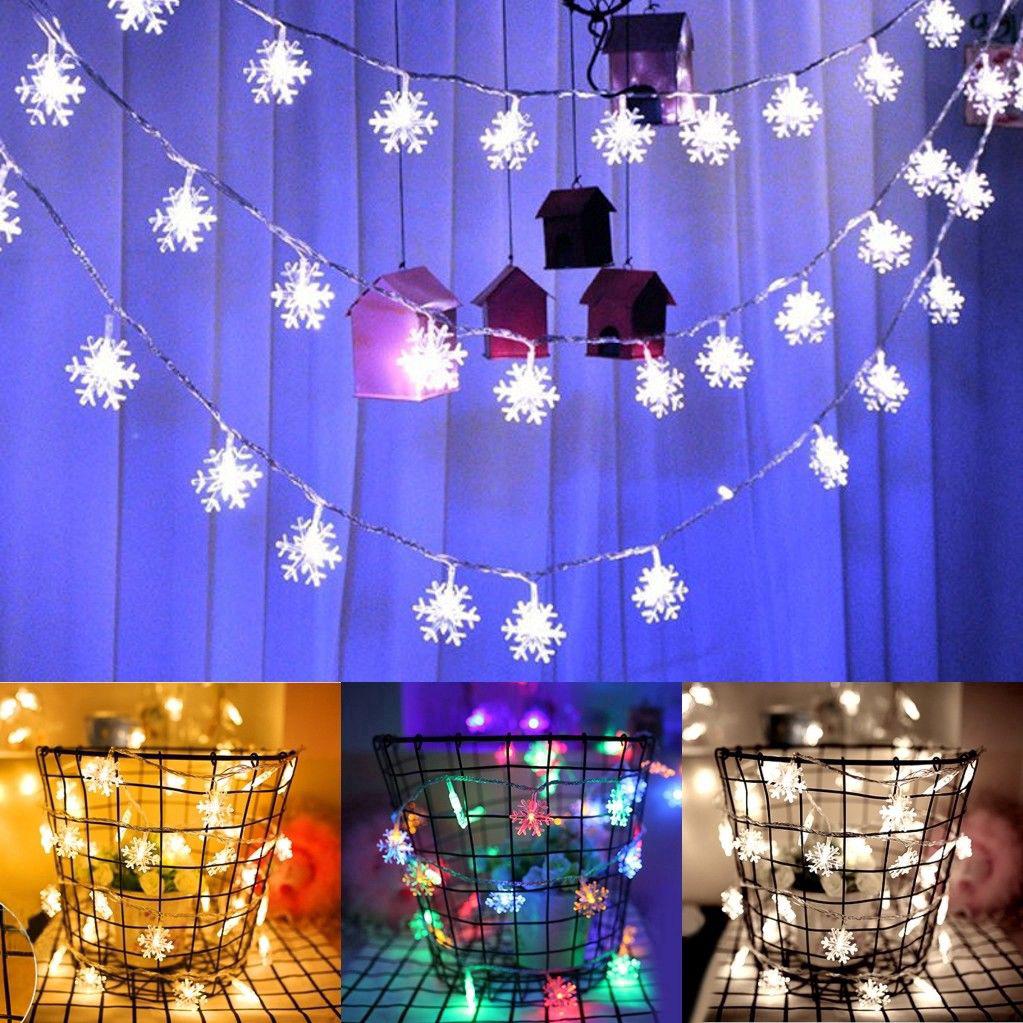 เส้นไฟ LED รูปร่างเกล็ดหิมะ 20 LED 2 เมตร ตกแต่งหน้าต่าง งานแต่งงาน