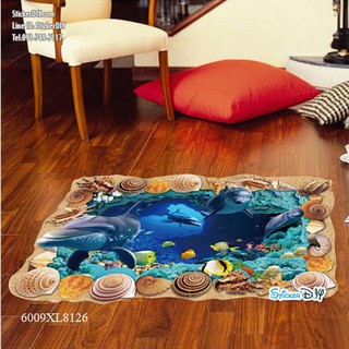 Wall sticker สติ๊กเกอร์ติดผนังสามมิติ 3D Underwater world "Dolphin" I (กว้าง88cm.xสูง57cm)