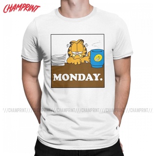 เสื้อยืดคอกลม แขนสั้น พิมพ์ลายดอกไม้ Awesome Garfield I Hate Monday s แฟชั่นคู่รัก สําหรับผู้ชาย