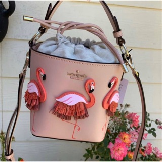 แท้💯 ♠️Kate Spade By The Pool Flamingo Pippa Leather Bucket Bag