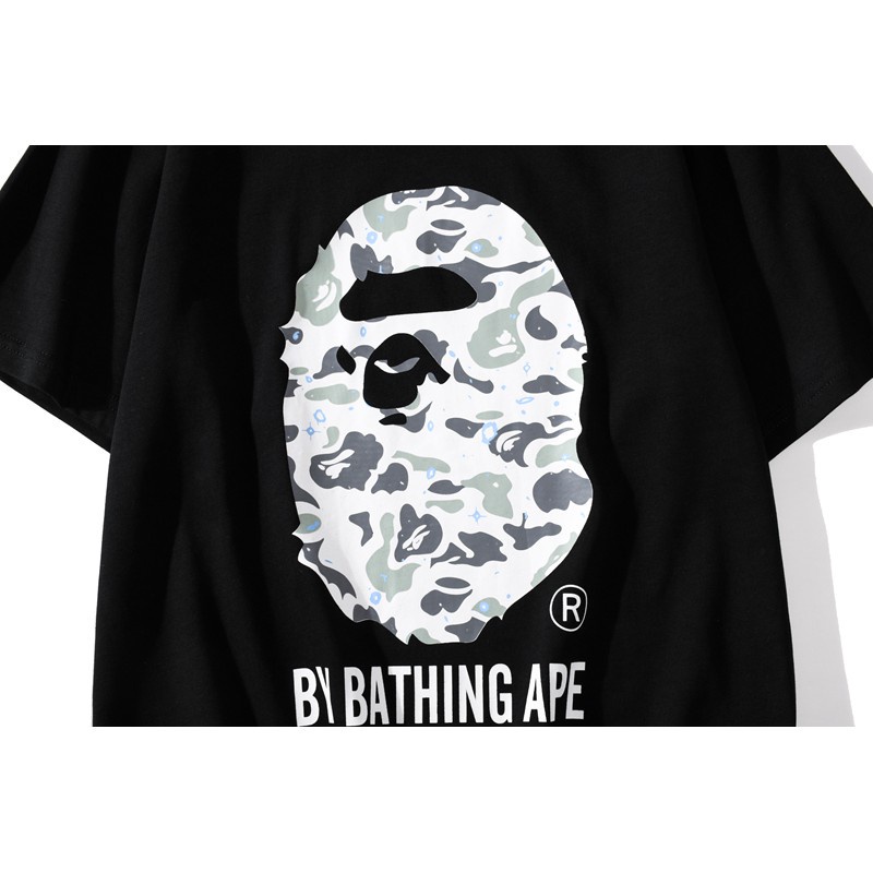 Bape เสื้อยืดแขนสั้น พิมพ์ลายตัวอักษร Ape Shark Camo เรืองแสง สีขาว สีดํา สําหรับผู้ชาย และผู้หญิง