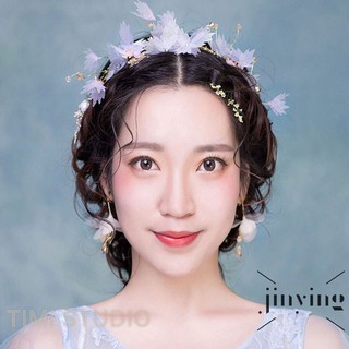 Charming Handmade Bride Hair Decorations Fairy Gauze Hairband Long Ear Clip for Women Wear Wedding D