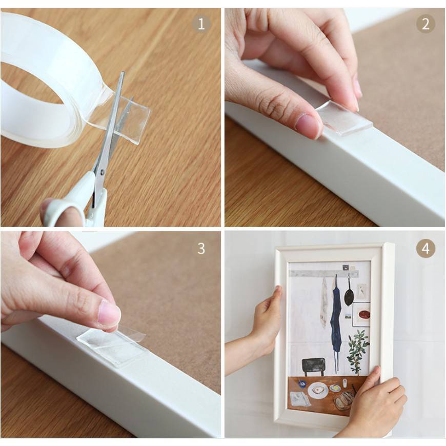 เทปใสมหัศจรรย์ สองหน้า เหนียวหนึบ  ลอกได้ไม่ทิ้งคราบ ใช้ซ้ำได้ กาวสองหน้าใสนาโน ใช้ติดผนัง กันน้ำ สะดวกมาก - รูปที่ 4