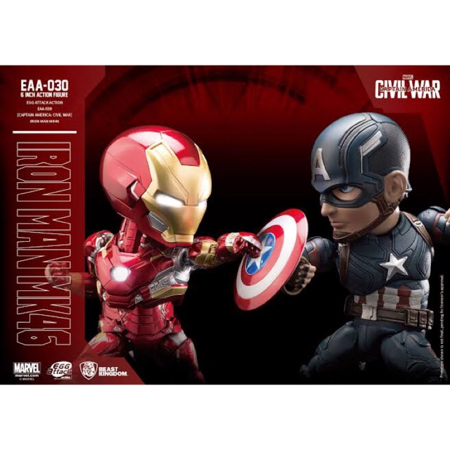 ‼️ลิขสิทธิ์​แท้​‼️Beast Kingdom​ / Egg Attack / Civil War - Captain America + Iron Man MK46 Action Figure Set of 2
